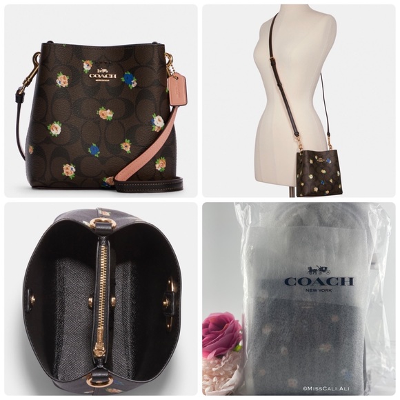 NWT COACH Mini Town Bucket Bag In Signature Canvas With Vintage Mini Rose Set - Picture 16 of 16